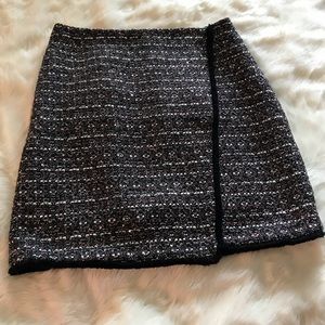 Fringe Tweed Wrap Skirt